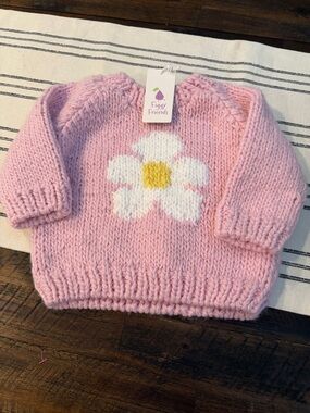 Figgy FRIENDS Pink Knit Sweater with White and Yellow Flower